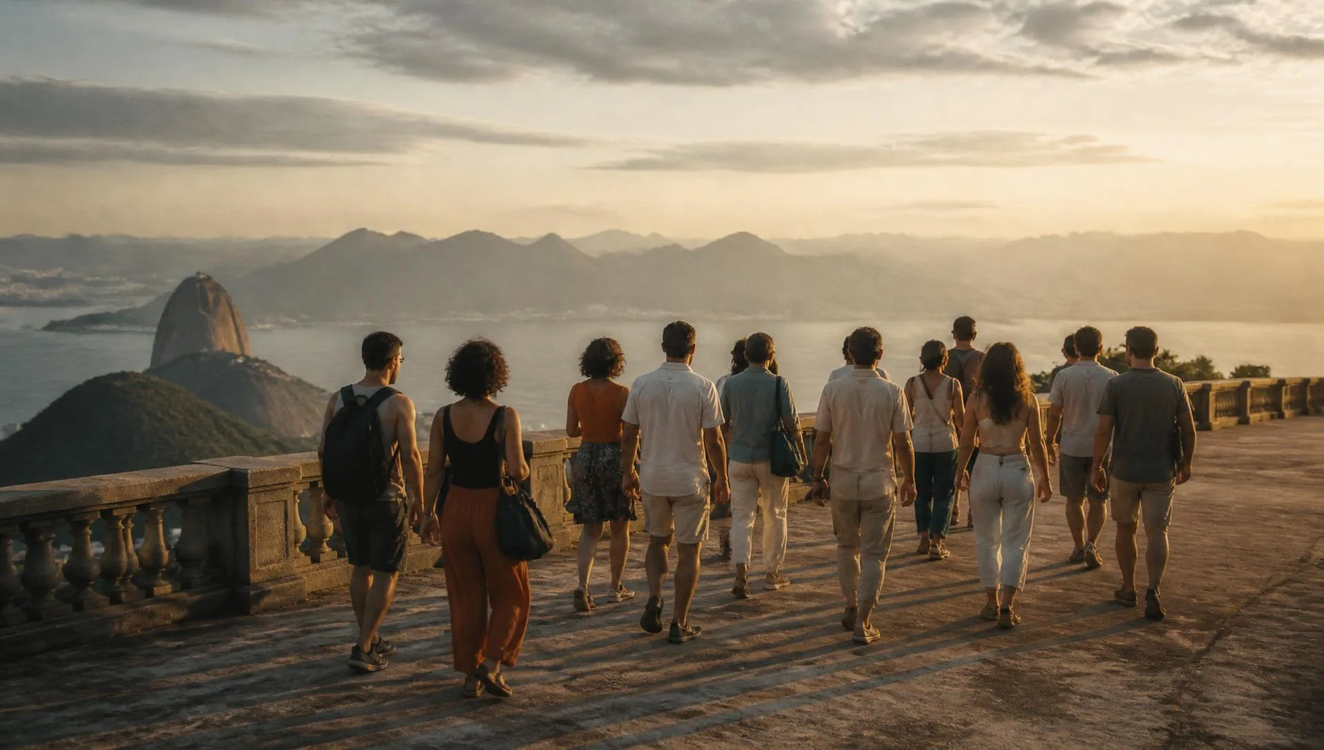 Grupo de viajantes da Viagem com Estilo em um mirante ao fim da tarde